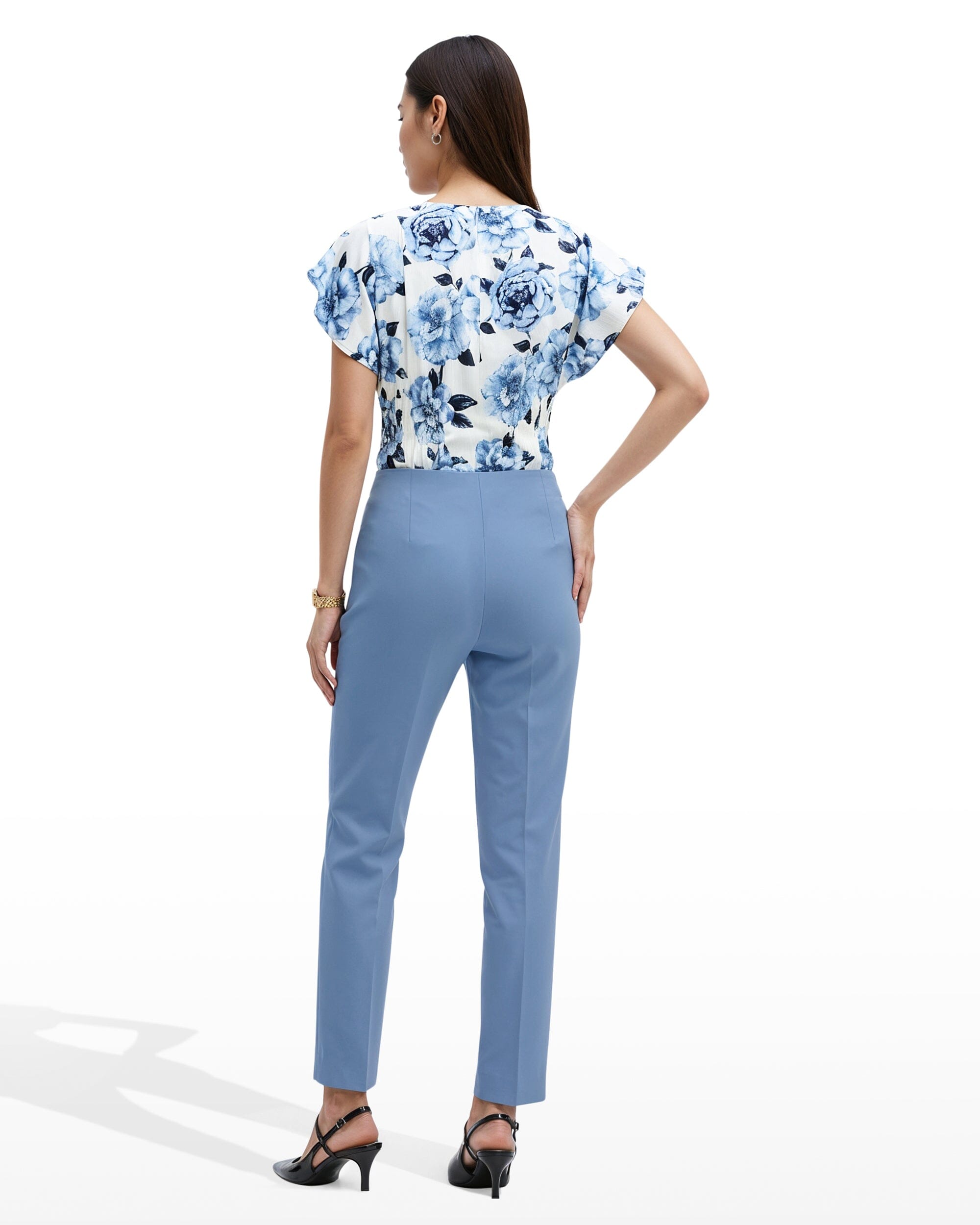 Straight Ankle Hollywood Waist Pants - Anne Klein LAGOON