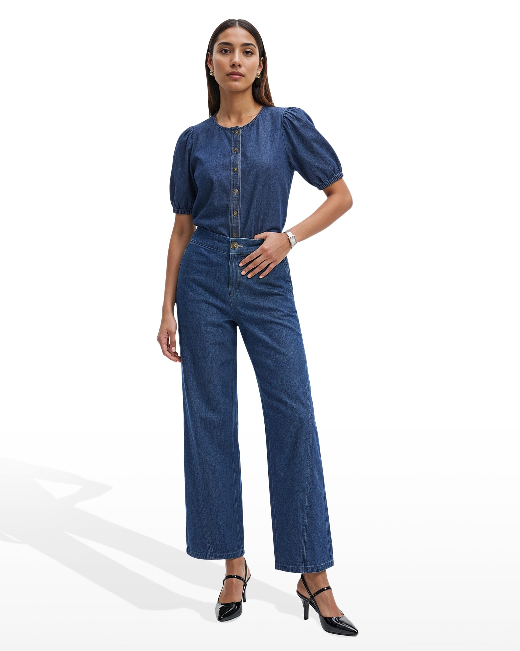 Wide Leg Pants with Curved Seams - Anne Klein ARIES WASH