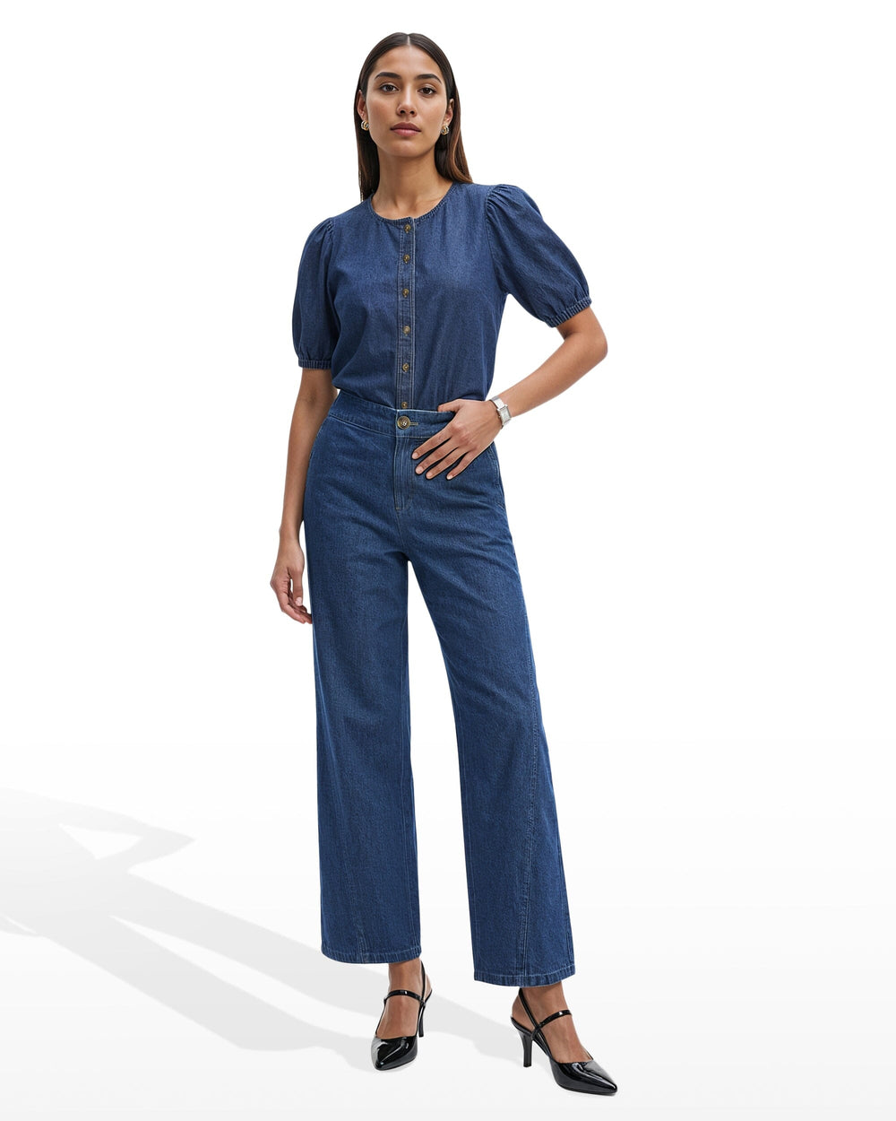 Wide Leg Pants with Curved Seams - Anne Klein ARIES WASH