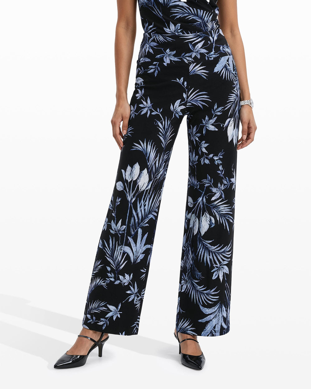 Wide-Leg Palazzo Pant High-Rise Waistband - Anne Klein ANNE BLACK MULTI