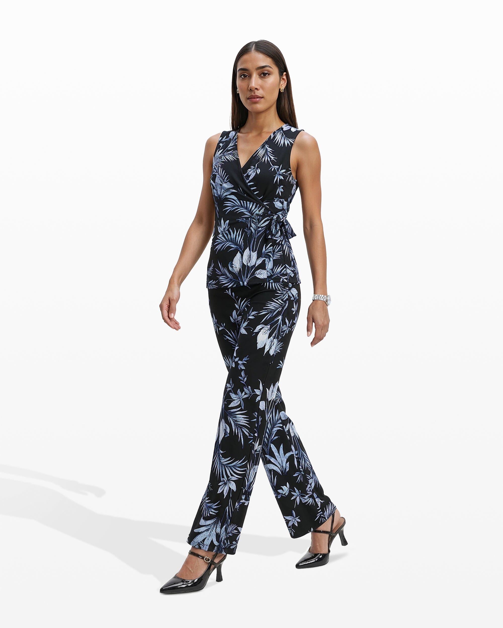 Wide-Leg Palazzo Pant High-Rise Waistband - Anne Klein ANNE BLACK MULTI