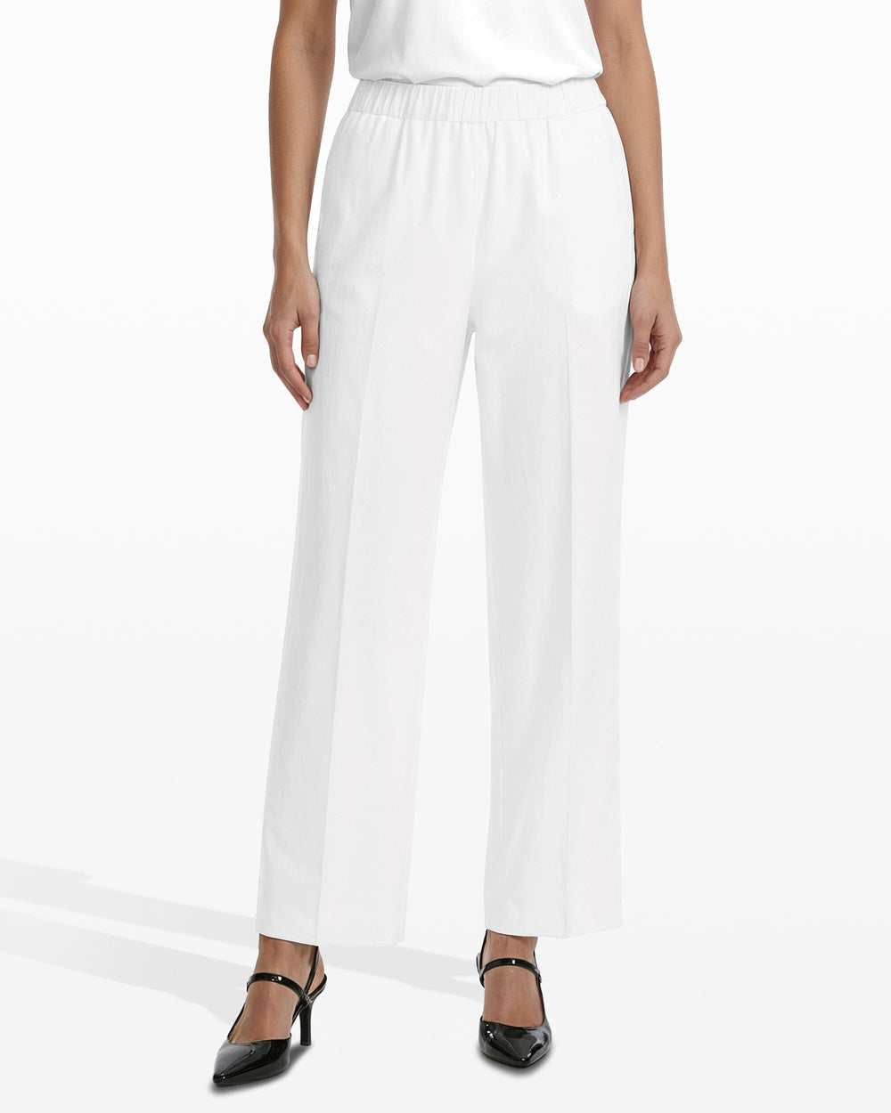 Straight Ankle Pull-On Lined Trousers - Anne Klein CRISP WHITE