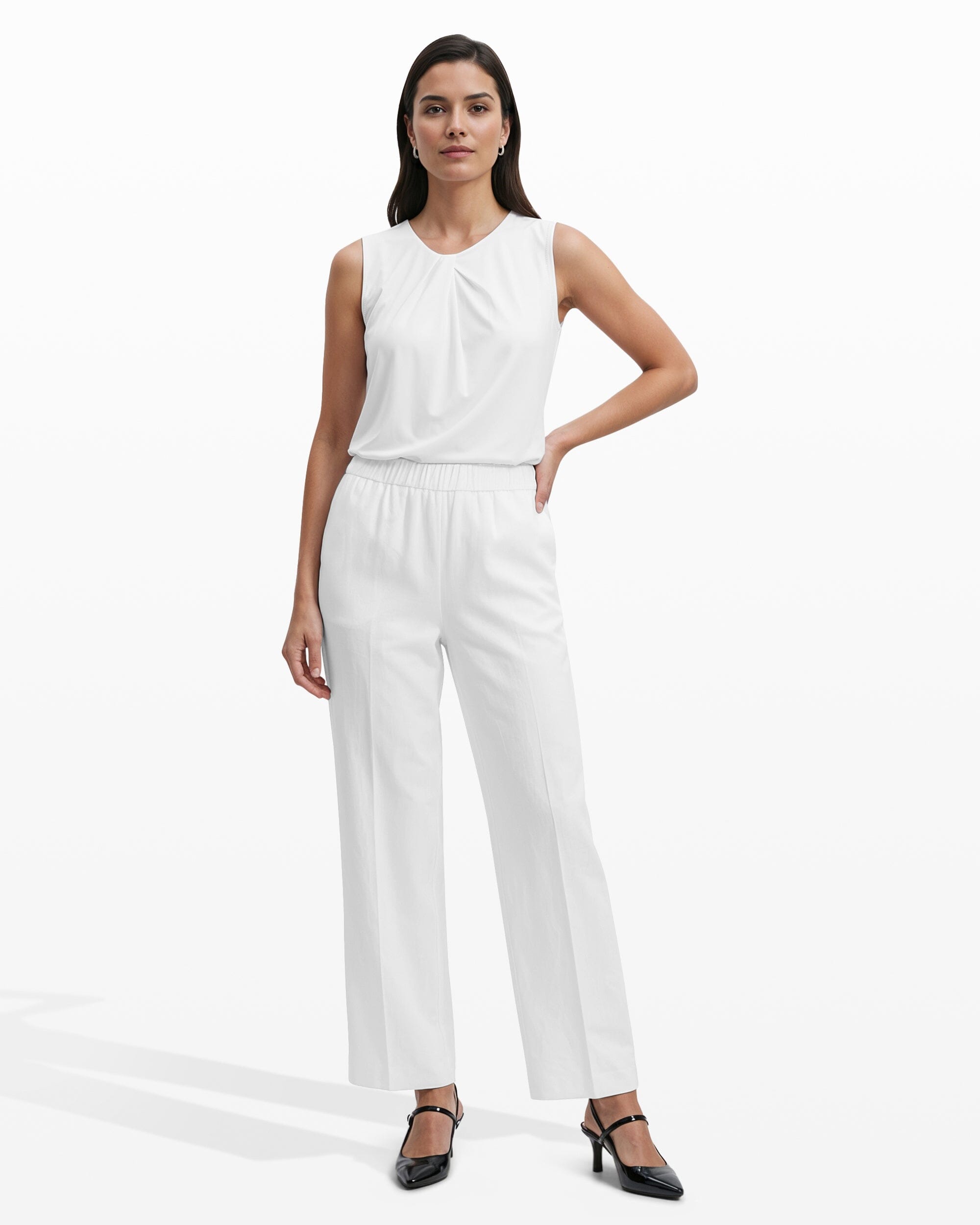 Straight Ankle Pull-On Lined Trousers - Anne Klein CRISP WHITE
