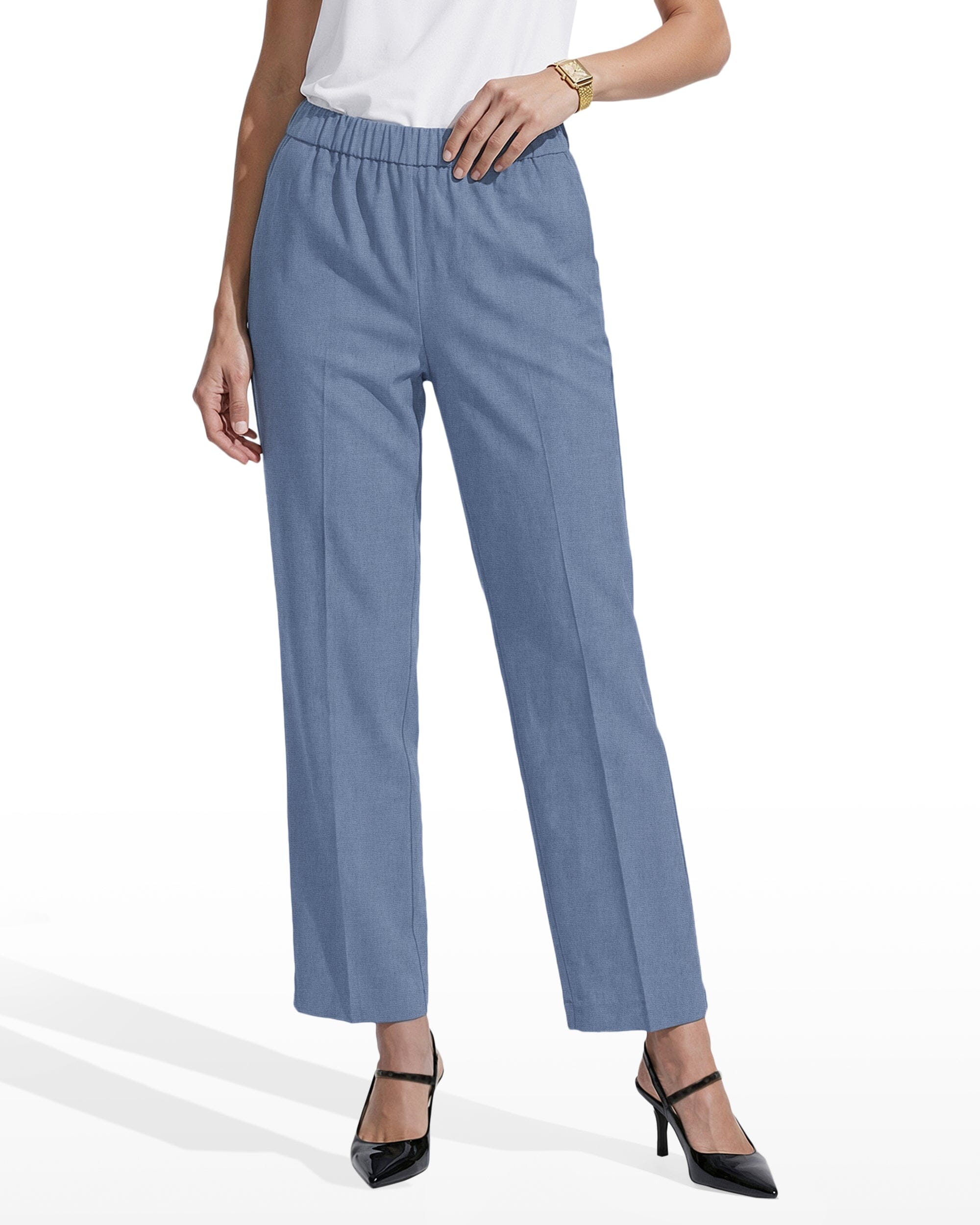 Straight Ankle Slash Pocket Pull-On Pants - Anne Klein LAGOON