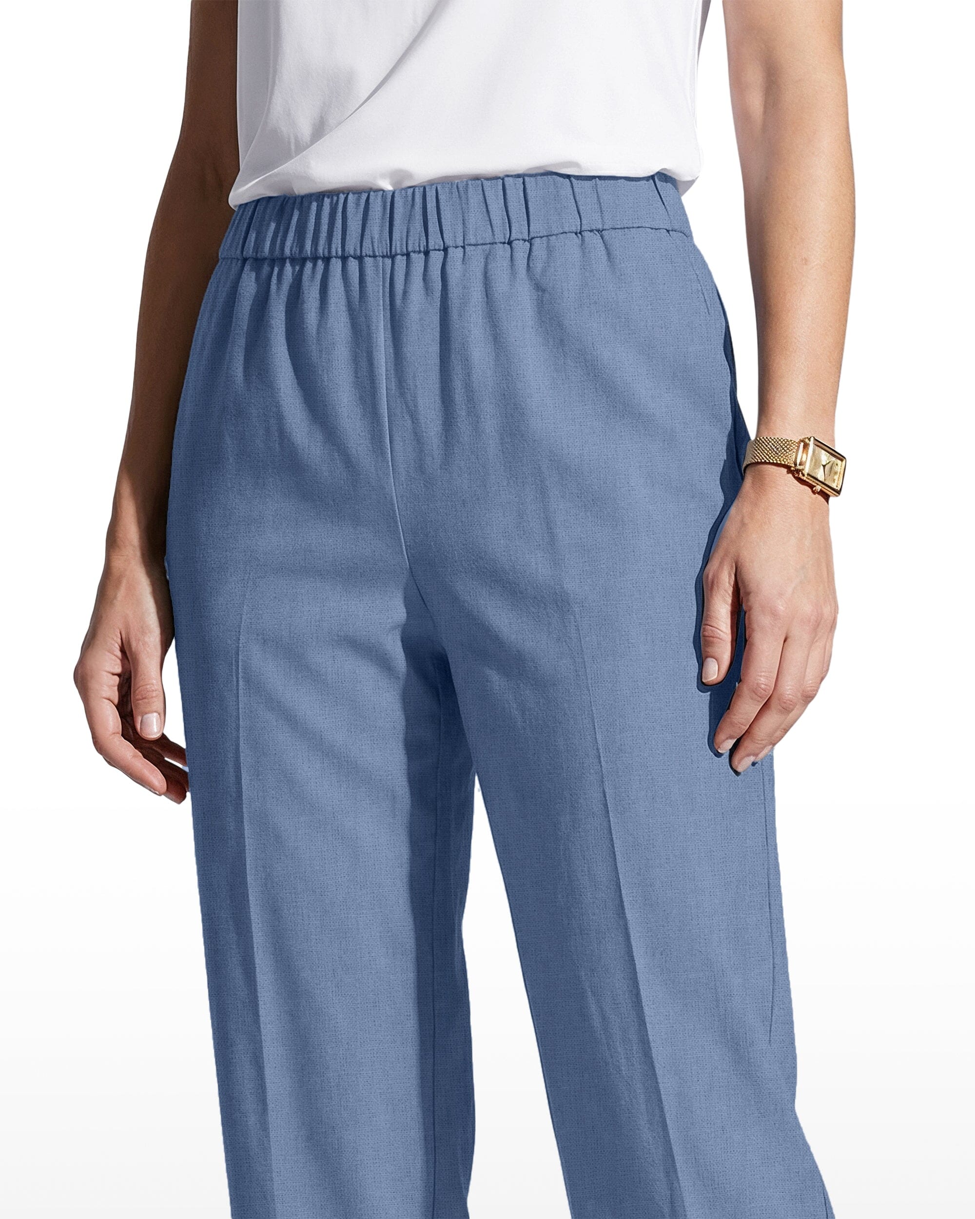 Straight Ankle Slash Pocket Pull-On Pants - Anne Klein LAGOON