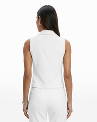 Notch Collar Vest with Welt Pockets - Anne Klein CRISP WHITE