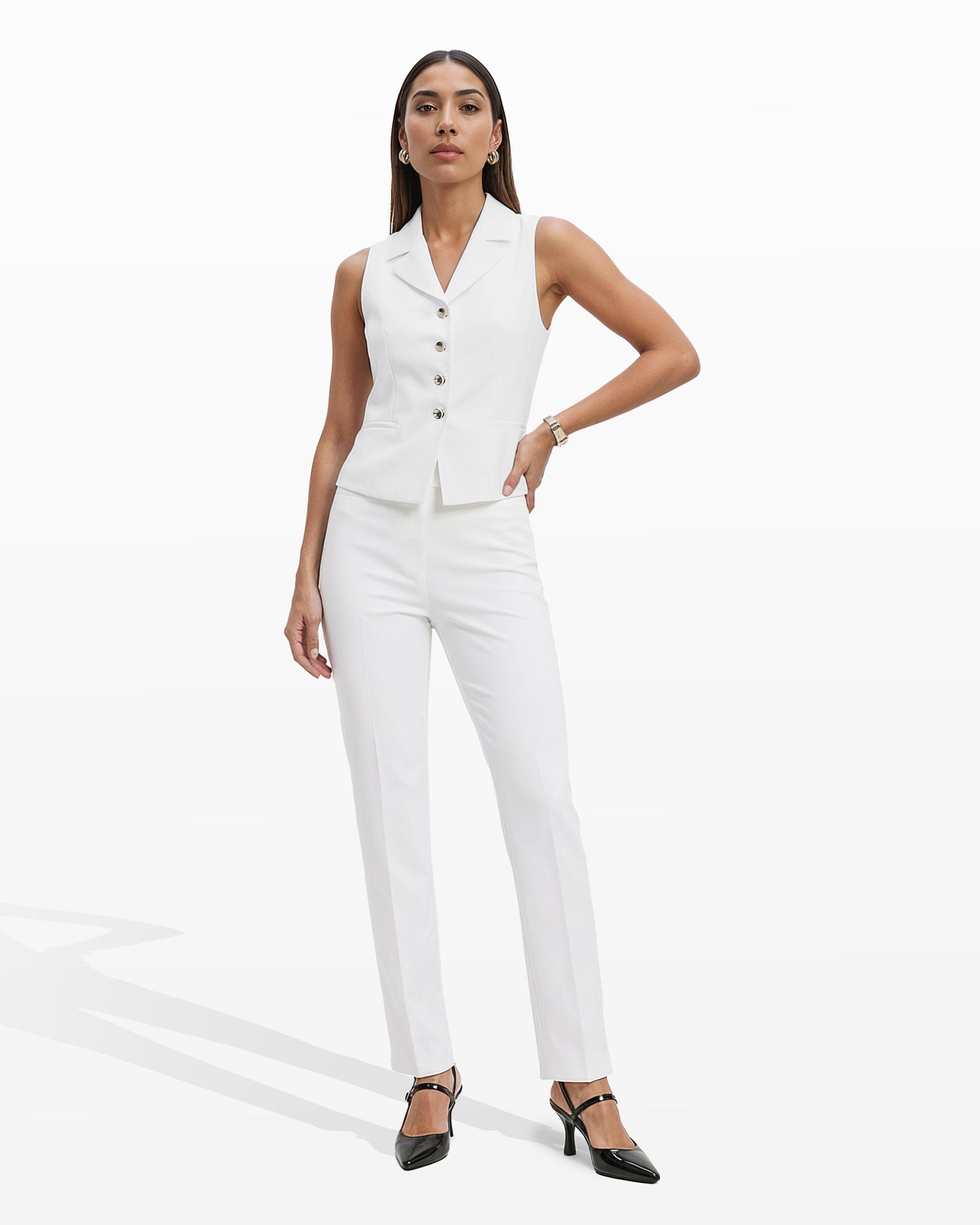 Notch Collar Vest with Welt Pockets - Anne Klein CRISP WHITE