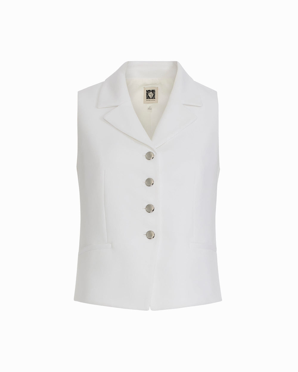 Notch Collar Vest with Welt Pockets - Anne Klein CRISP WHITE