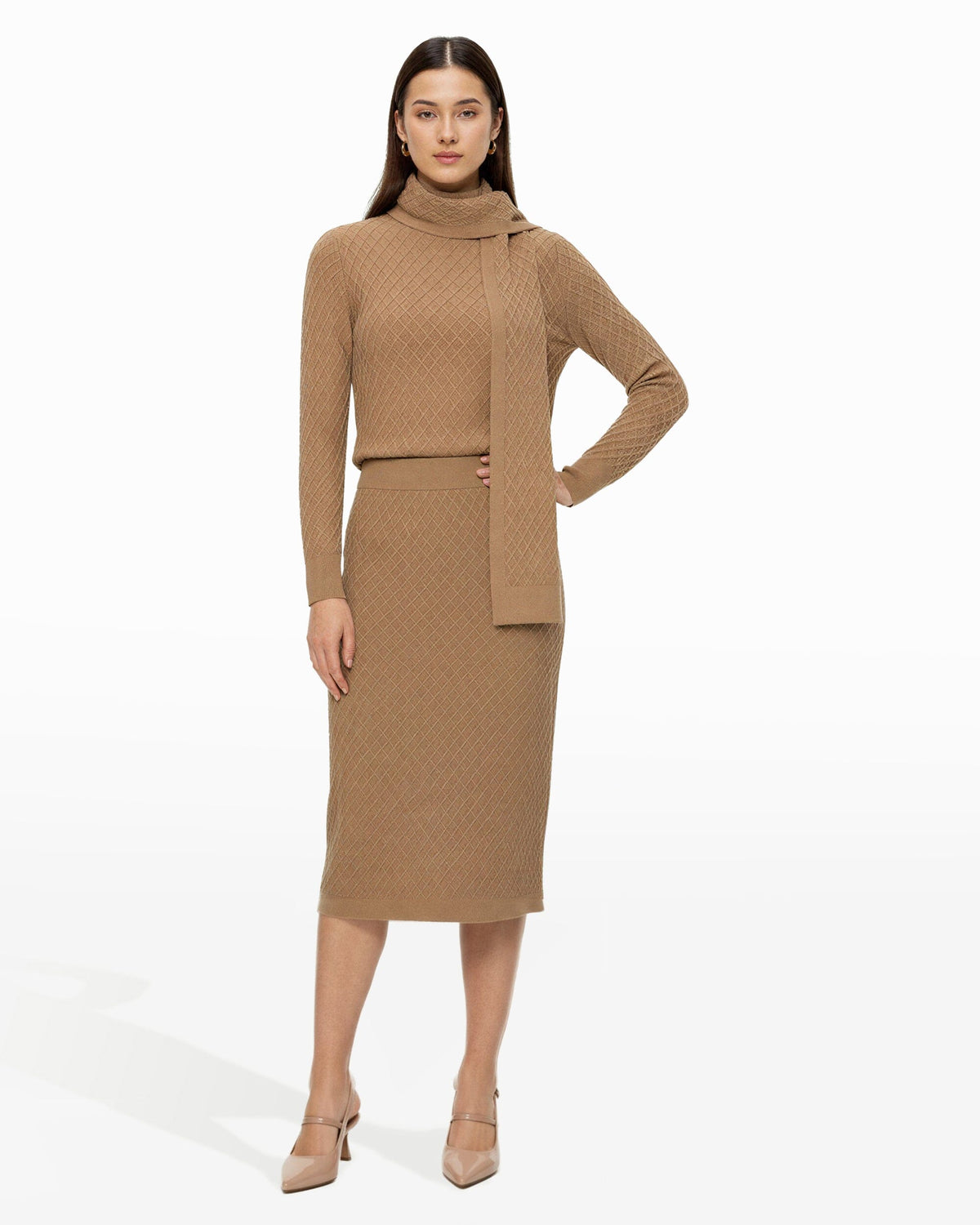 Diamond Stitch Skirt Sweater Skirt| Anne klein - Anne Klein Latte