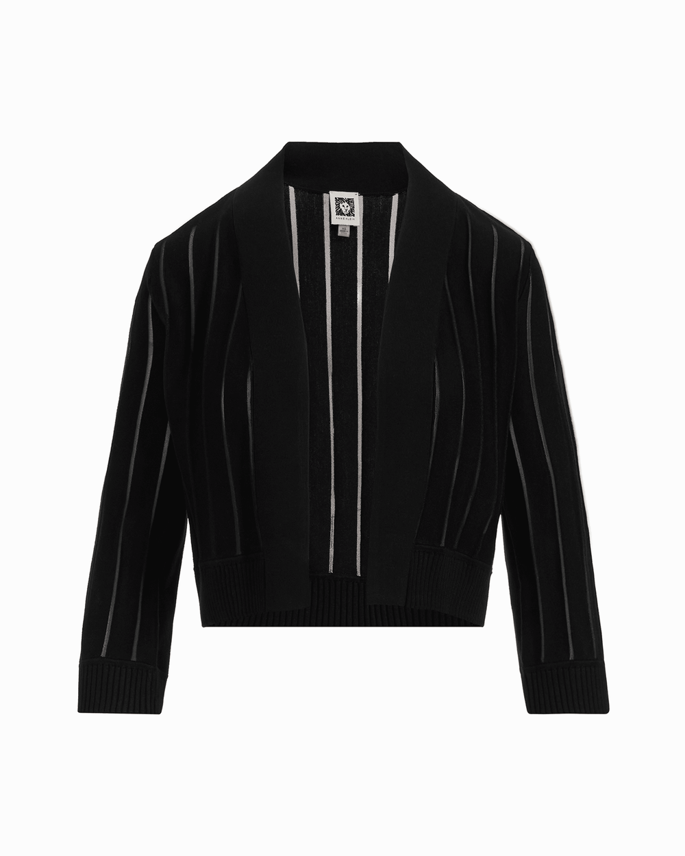 Petite Sheer Stripe Three-Quarter Sleeve Open Front Shrug - Anne Klein ANNE BLACK