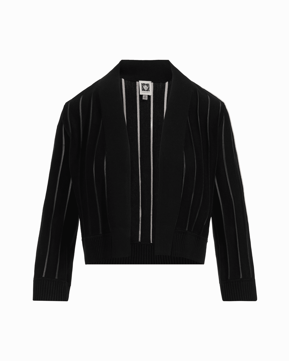 Petite Sheer Stripe Three-Quarter Sleeve Open Front Shrug - Anne Klein ANNE BLACK