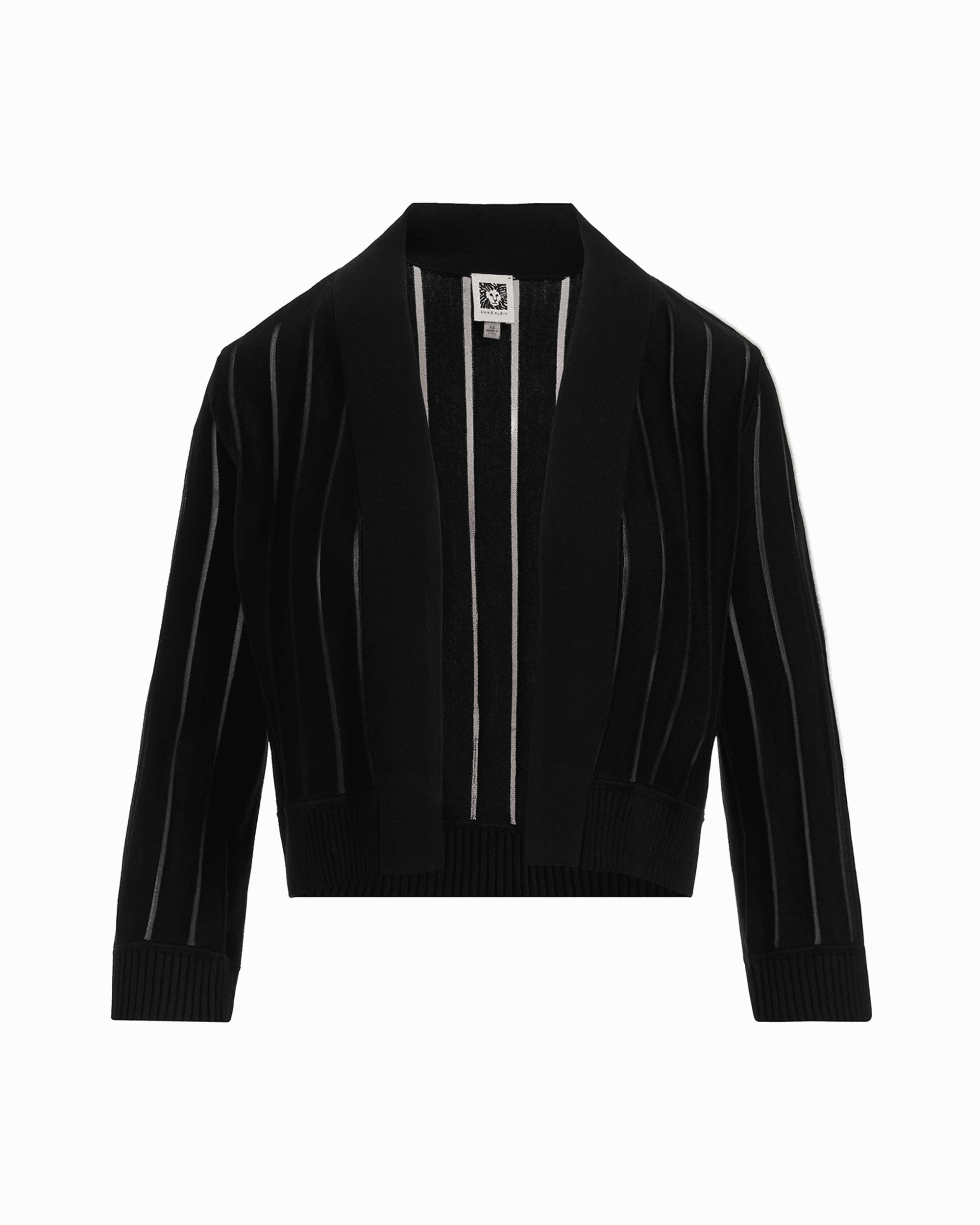 Petite Sheer Stripe Three-Quarter Sleeve Open Front Shrug - Anne Klein ANNE BLACK
