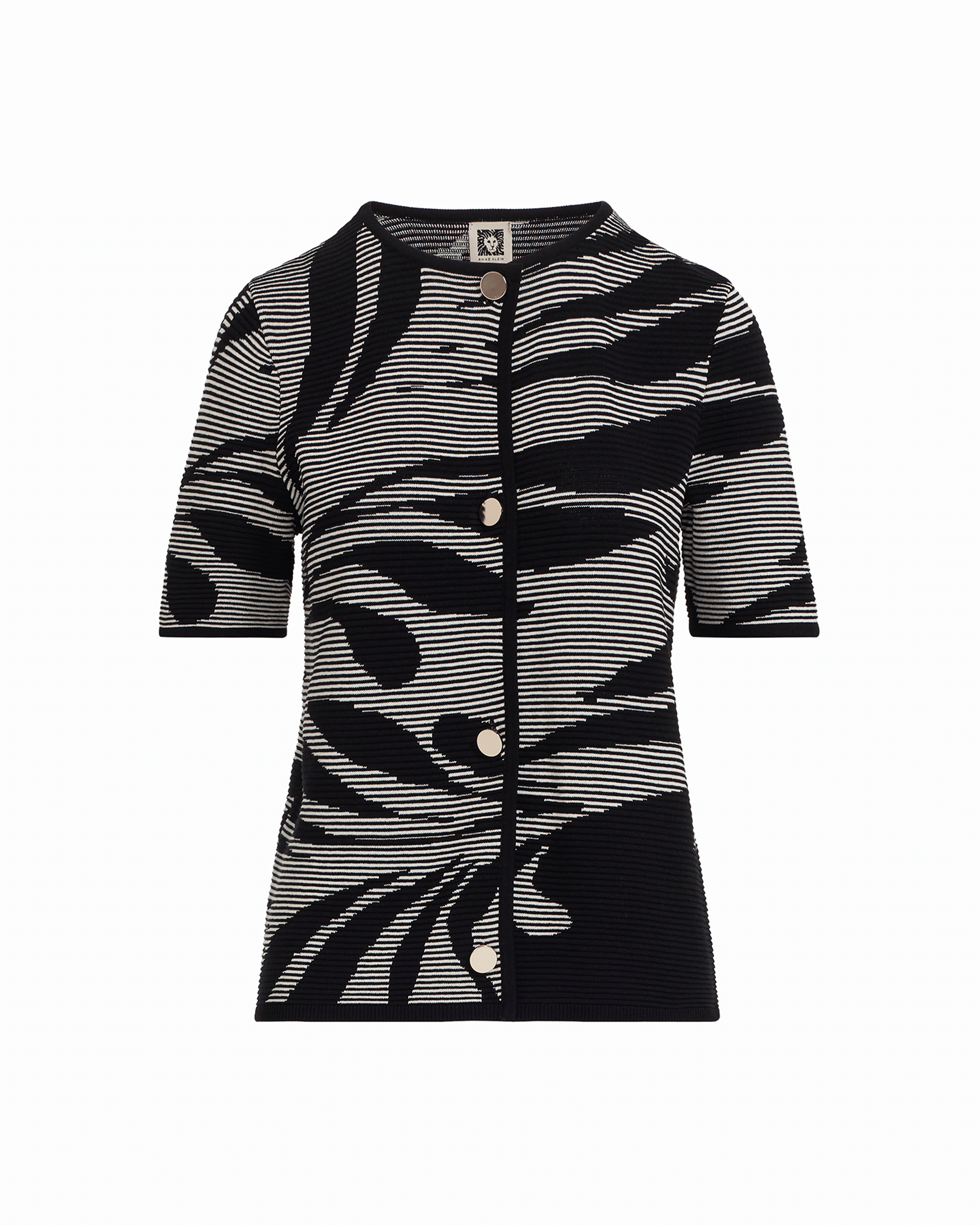 Button Front Jacquard Cardigan - Anne Klein ANNE BLACK/WHITE DOVE