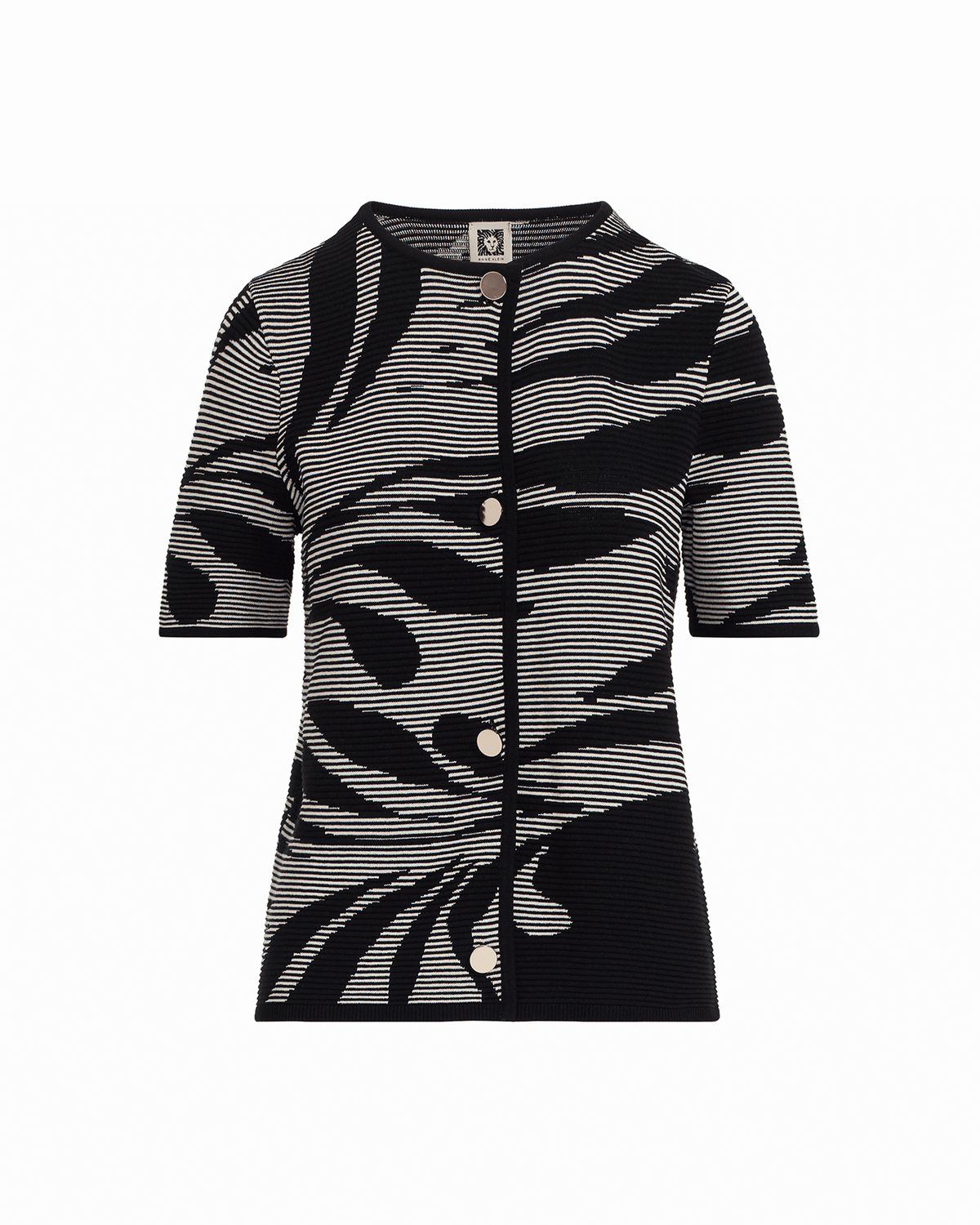 Button Front Jacquard Cardigan - Anne Klein ANNE BLACK/WHITE DOVE