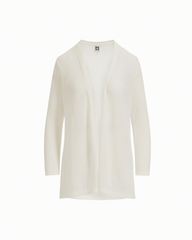 Plus Size Sheer Textured Stitch Long Open Front Cardigan in WHITE DOVE - Anne Klein WHITE DOVE