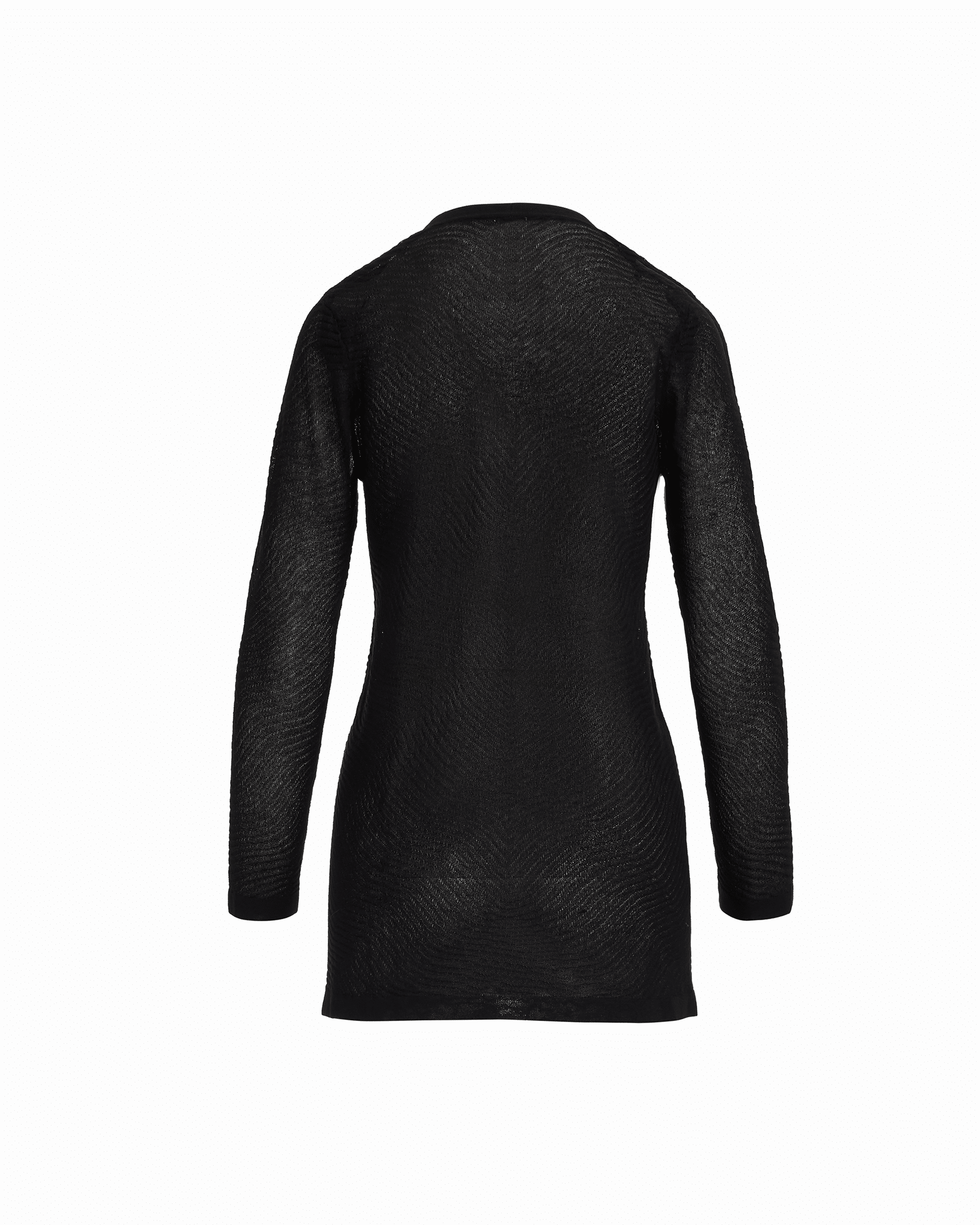 Plus Size Sheer Textured Stitch Long Open Front Cardigan in ANNE BLACK - Anne Klein ANNE BLACK