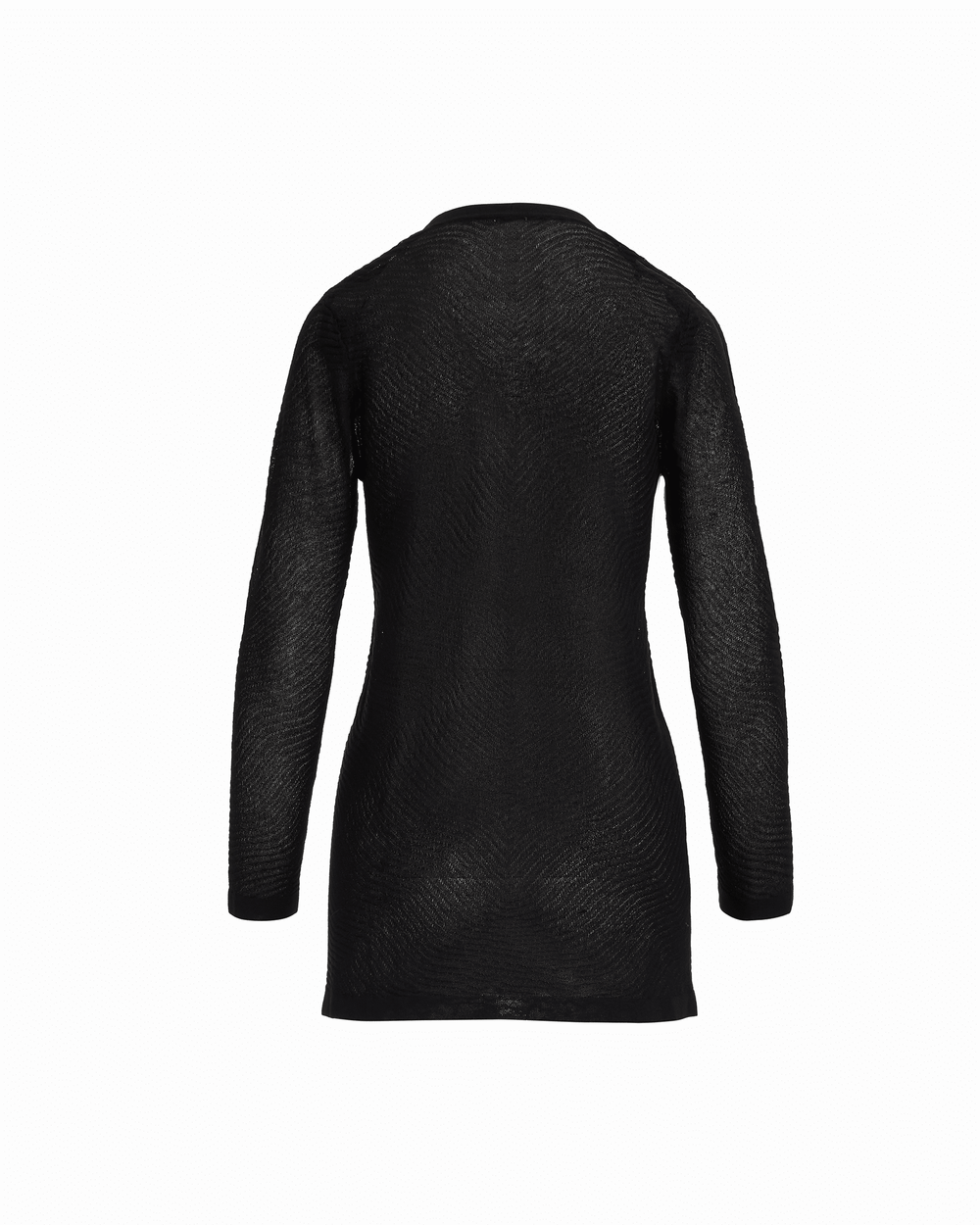 Plus Size Sheer Textured Stitch Long Open Front Cardigan in ANNE BLACK - Anne Klein ANNE BLACK