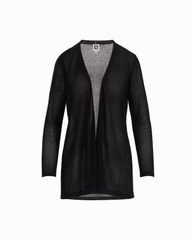 Plus Size Sheer Textured Stitch Long Open Front Cardigan in ANNE BLACK - Anne Klein ANNE BLACK