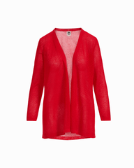 Sheer Textured Open Front Long Cardigan - Anne Klein BEGONIA RED