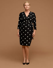 Plus Size Polka Dot Faux Wrap Dress - Anne Klein Anne White/Anne Black
