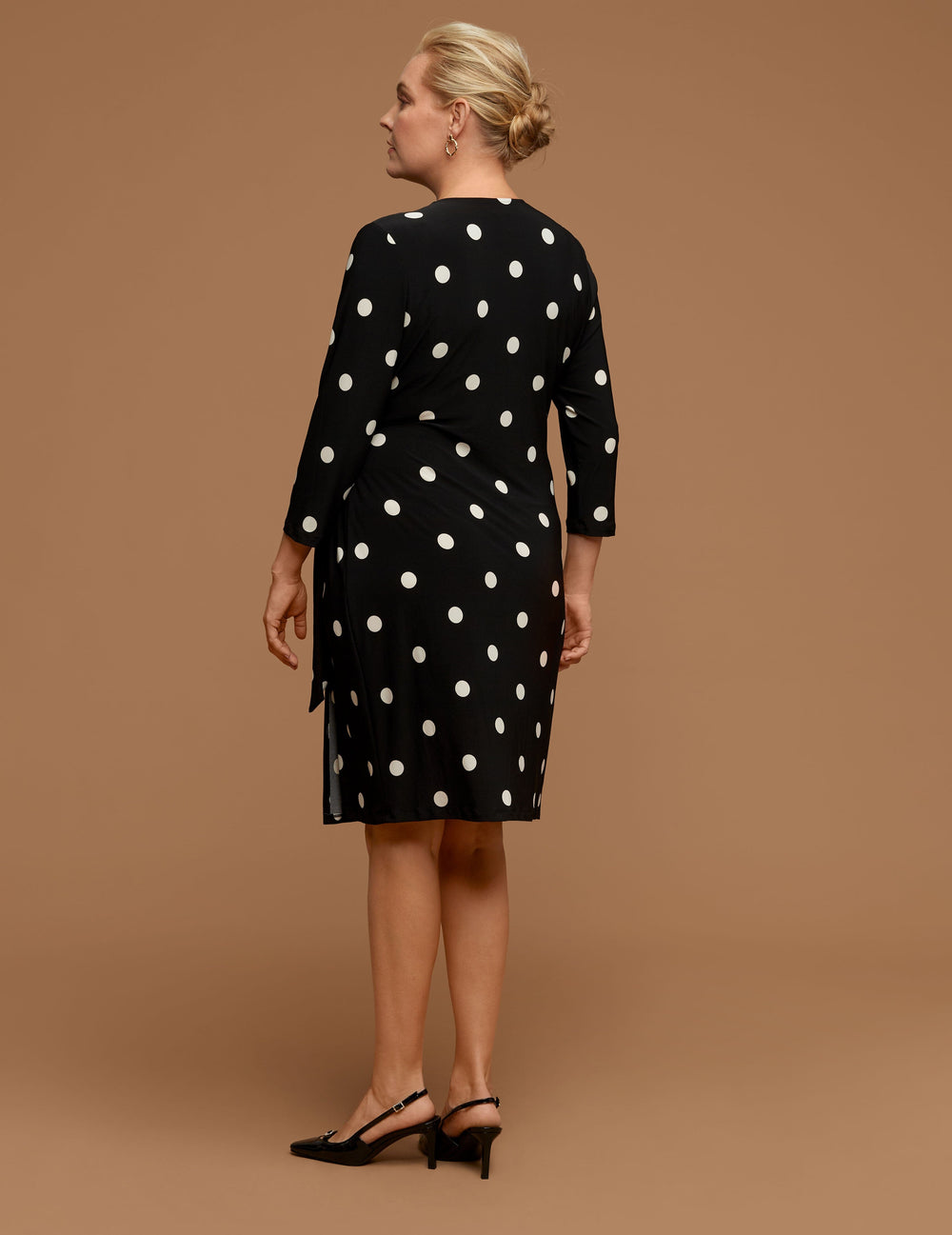 Plus Size Polka Dot Faux Wrap Dress - Anne Klein Anne White/Anne Black