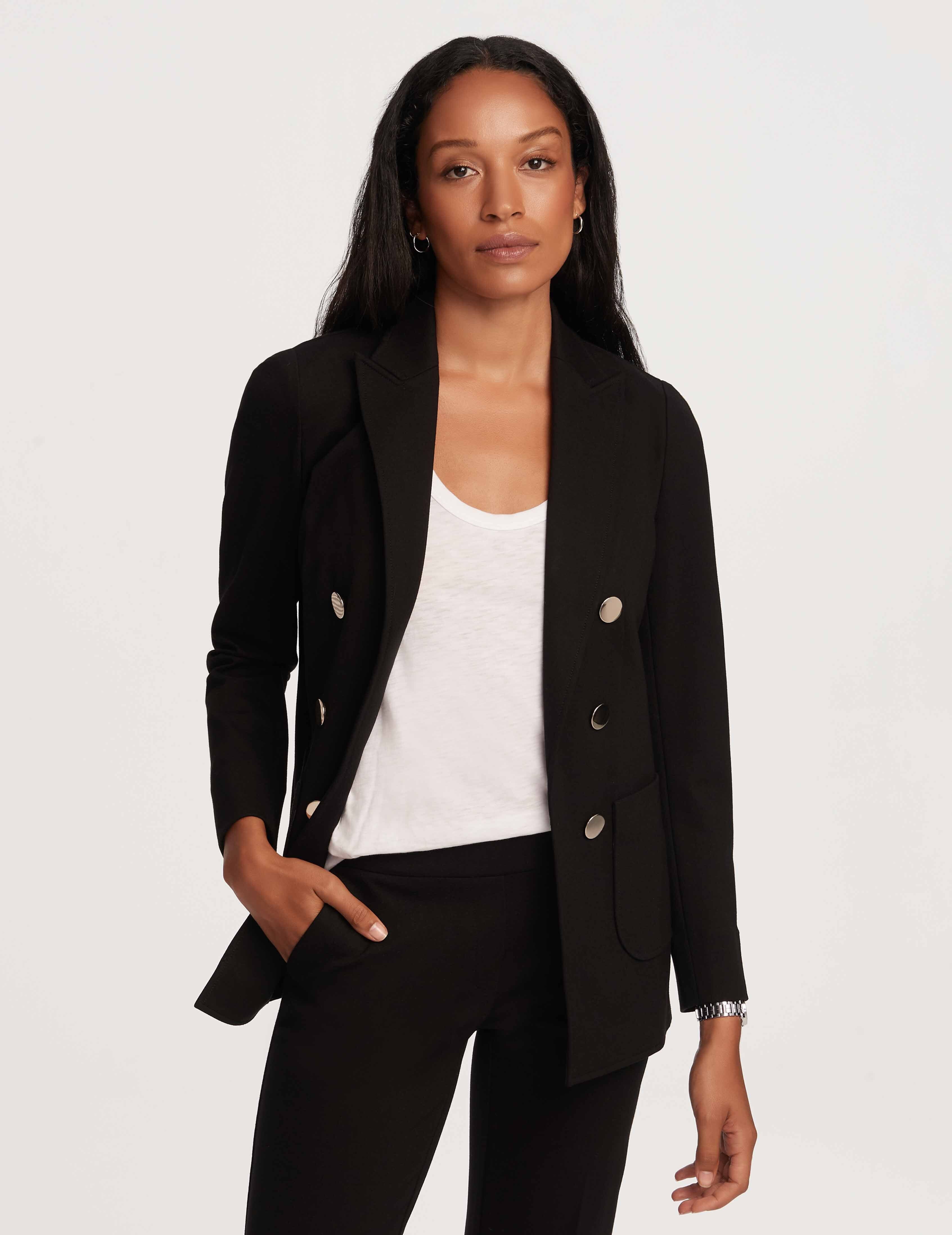 Plus Compression Double Breasted Blazer - Anne Klein Anne Black