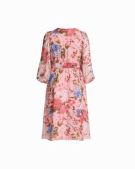 Three-Quarter Sleeve Midi Dress - Anne Klein CALYPSO CORAL MULTI