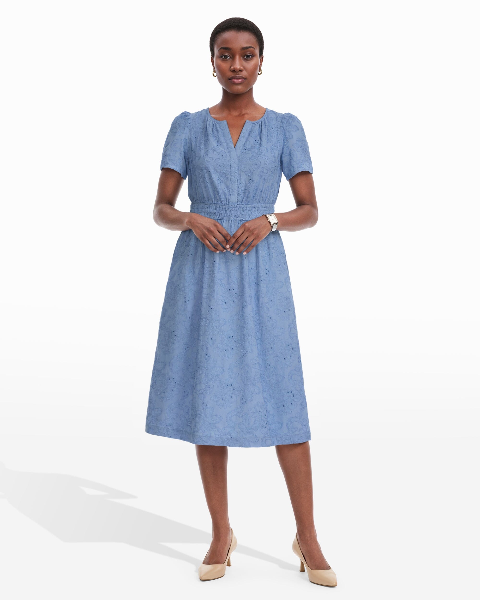 Short Sleeve Midi Dress - Anne Klein SURF BLUE