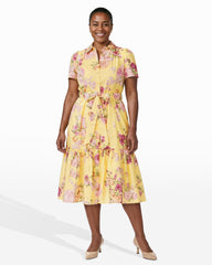 Short Sleeve Tiered Shirt Dress - Anne Klein DAFFODIL MULTI