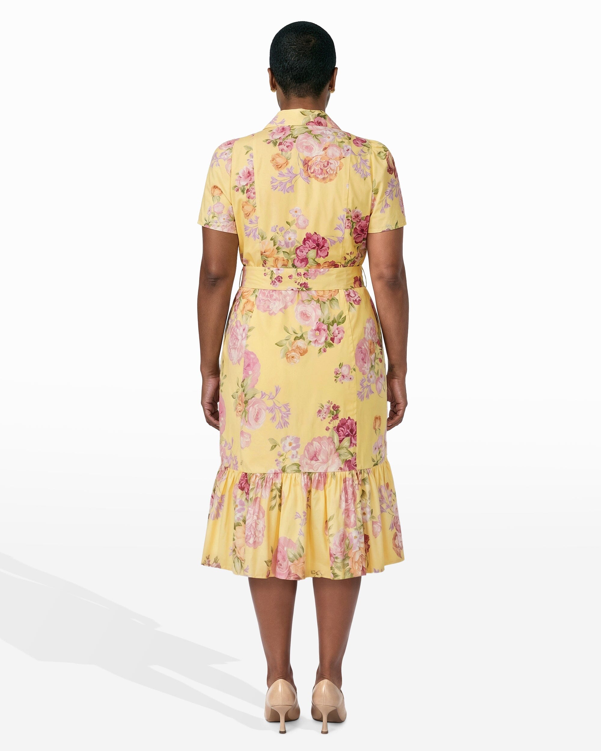 Short Sleeve Tiered Shirt Dress - Anne Klein DAFFODIL MULTI