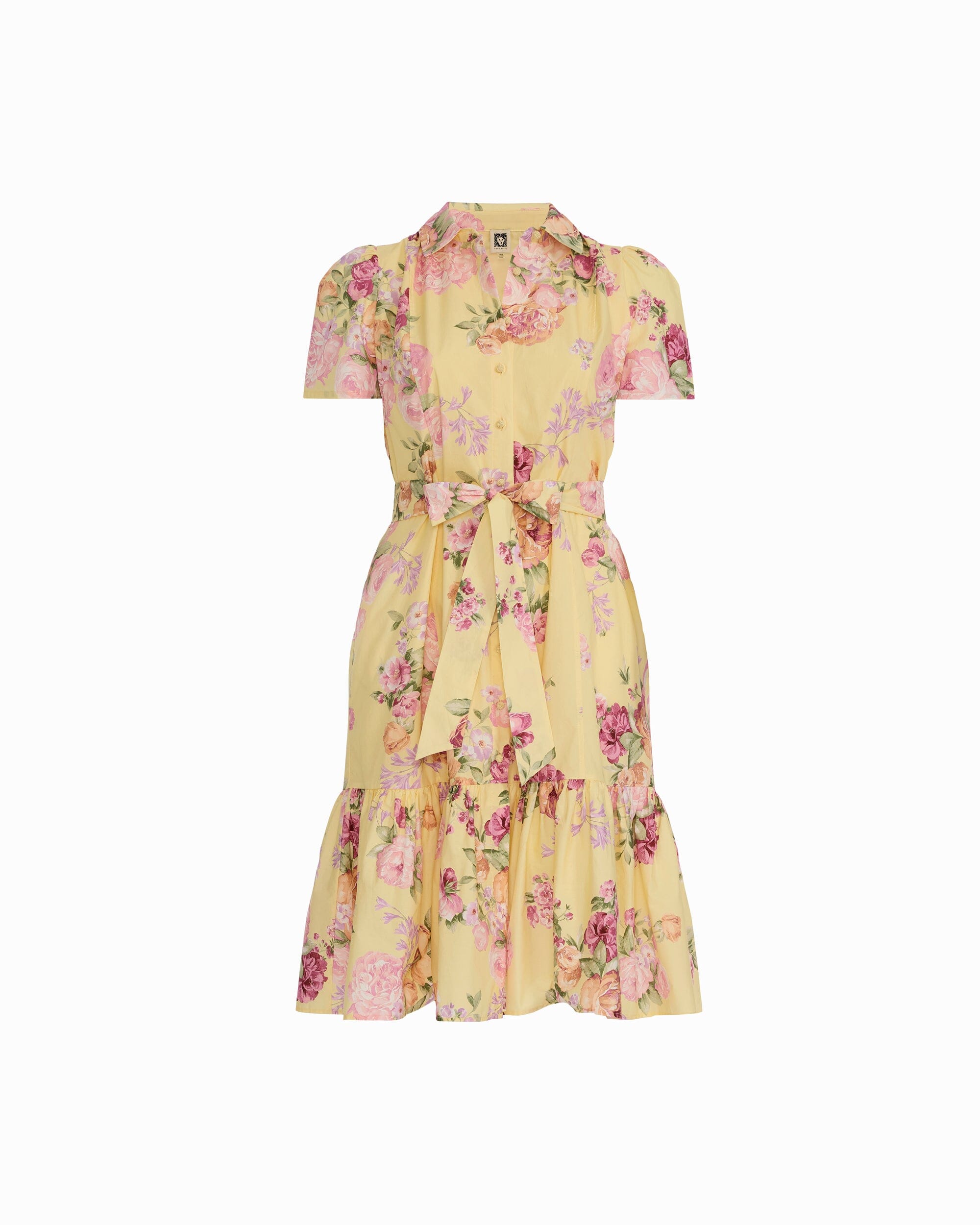 Short Sleeve Tiered Shirt Dress - Anne Klein DAFFODIL MULTI