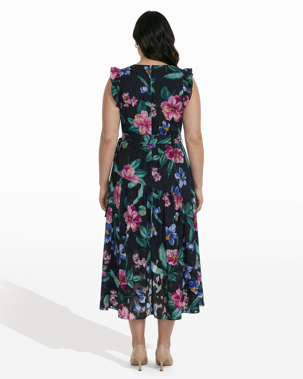 High-Low Hem Wrap Dress with Ruffle Sleeves - Anne Klein ANNE BLACK MULTI