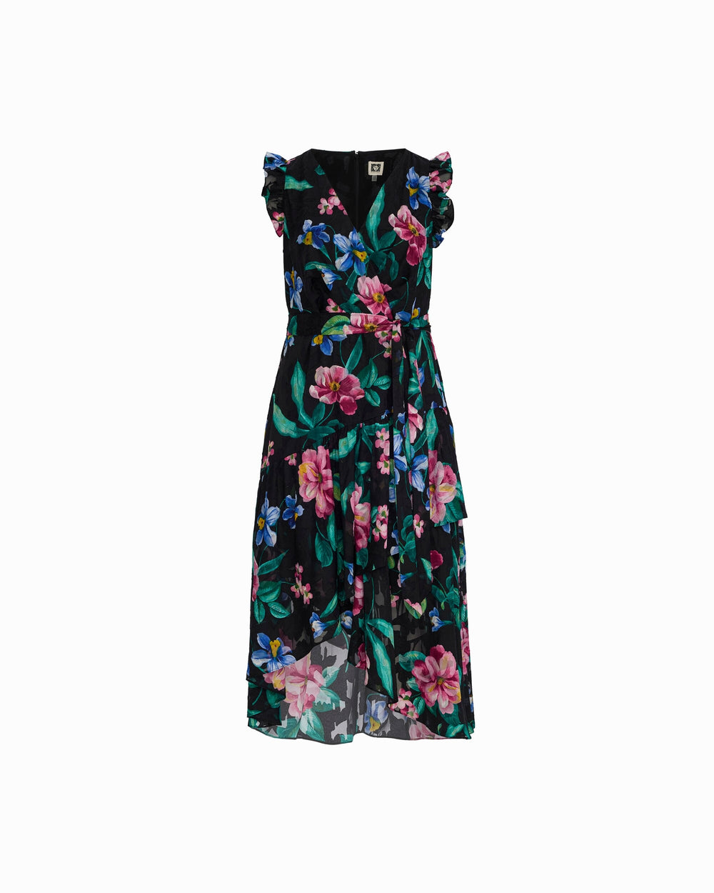 High-Low Hem Wrap Dress with Ruffle Sleeves - Anne Klein ANNE BLACK MULTI