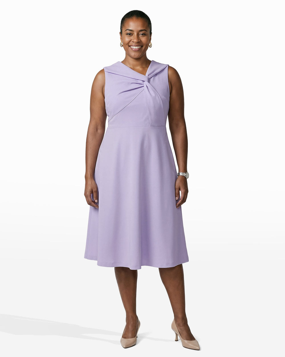 Twist Front A-line Midi Dress - Anne Klein PASTEL LILAC