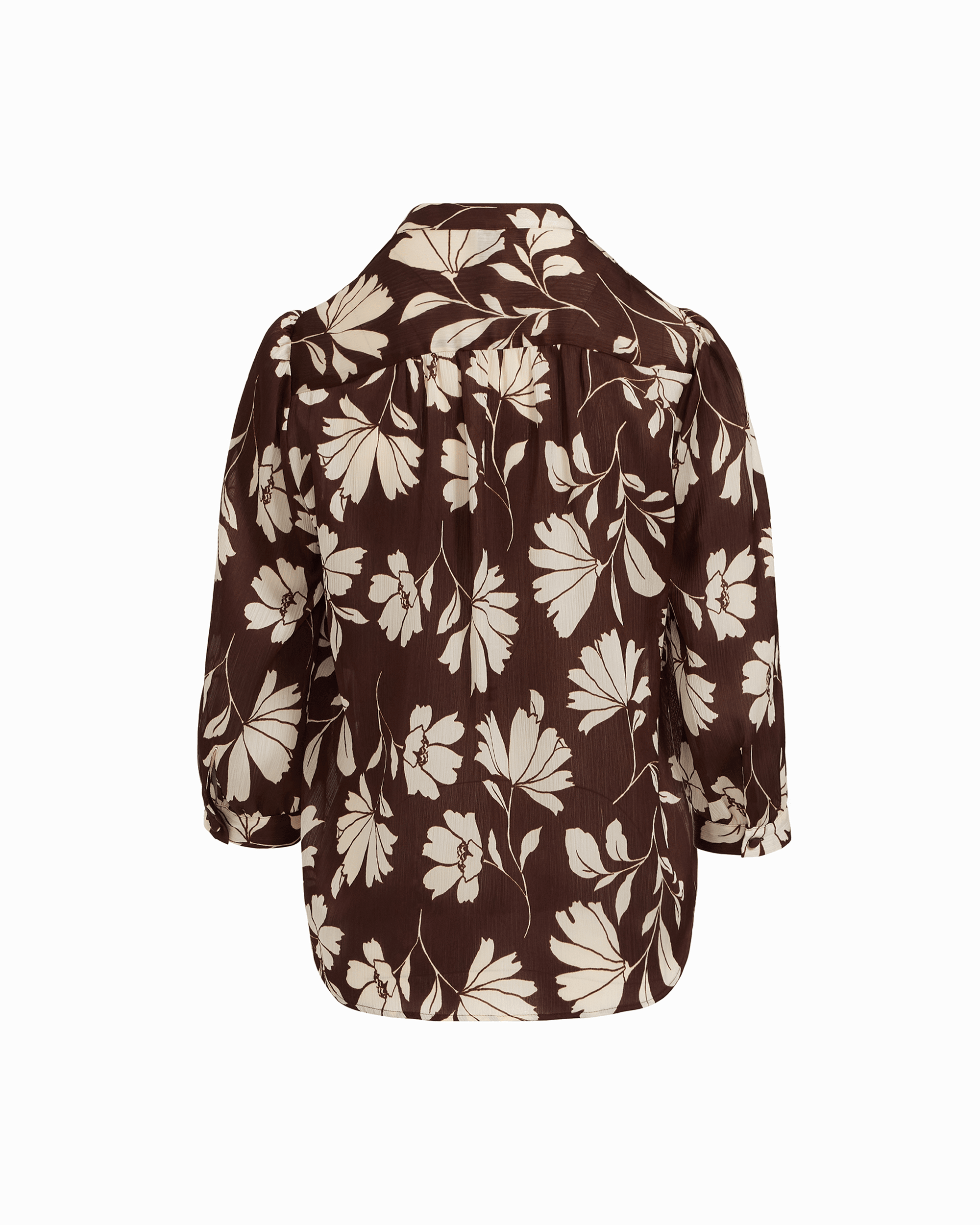 Y-Neck Blouse with Three-Quarter Sleeves in DK CHOC / WHT DV | Anne Kl - Anne Klein DK CHOC/WHT DV