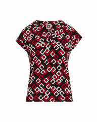 V-Neck Short Sleeve Pullover Top in BEGONIA RED MLT - Anne Klein BEGONIA RED MLT