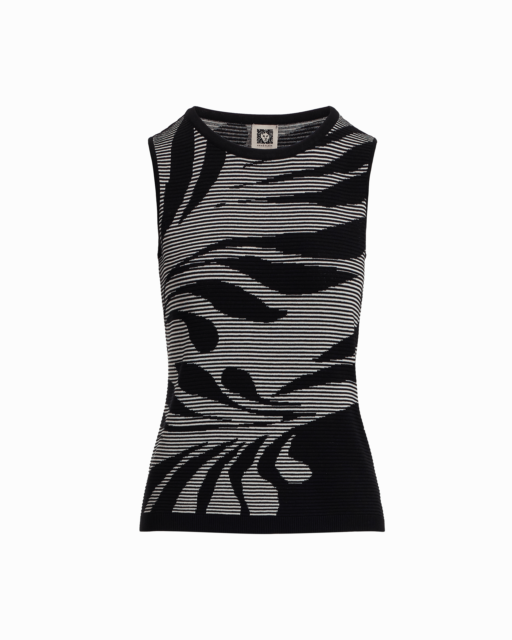 Ottoman Jacquard Sleeveless Tank - Anne Klein ANNE BLACK/WHITE DOVE