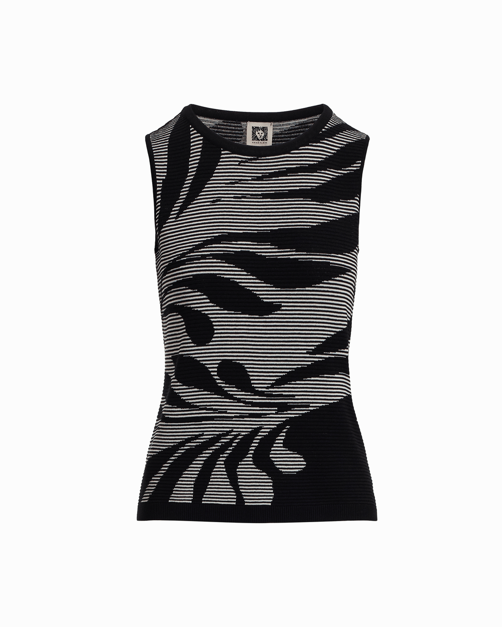 Ottoman Jacquard Sleeveless Tank - Anne Klein ANNE BLACK/WHITE DOVE