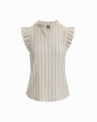 Flutter Sleeve Split Neck Top in WHITE DOVE / ANNEBLACK - Anne Klein WHITE DOVE/ANNEBLACK