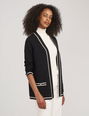 Petite Open-Front Cardigan with Contrast Tipping - Anne Klein Anne Black/ Anne White