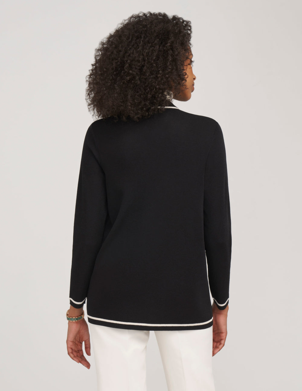 Petite Open-Front Cardigan with Contrast Tipping - Anne Klein Anne Black/ Anne White