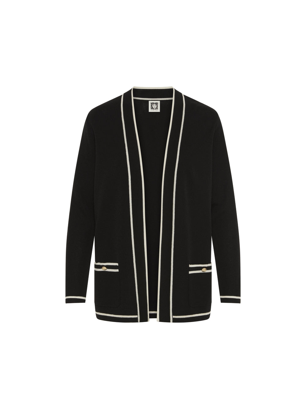 Petite Open-Front Cardigan with Contrast Tipping - Anne Klein Anne Black/ Anne White