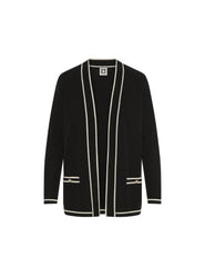 Petite Open-Front Cardigan with Contrast Tipping - Anne Klein Anne Black/ Anne White