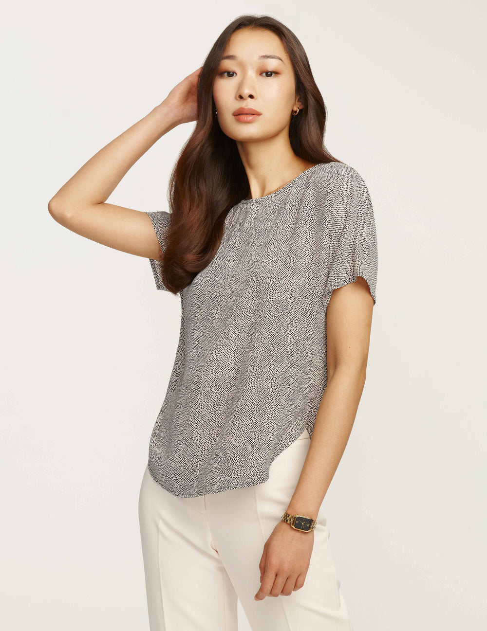 Petite Bateau Neck Blouse, Mini Dot Print - Anne Klein Anne White/Anne Black
