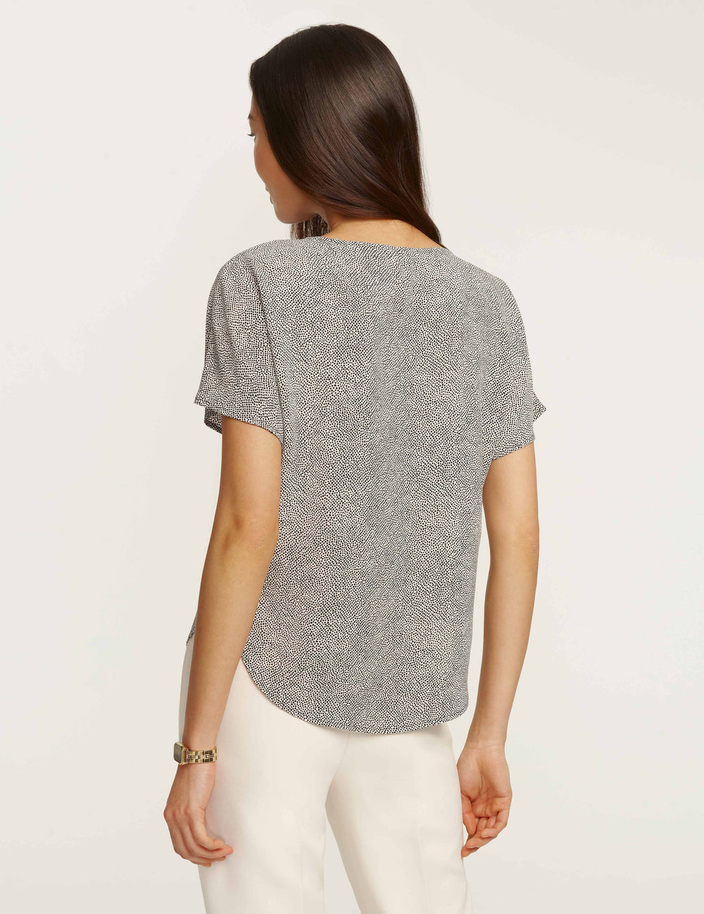 Petite Bateau Neck Blouse, Mini Dot Print - Anne Klein Anne White/Anne Black