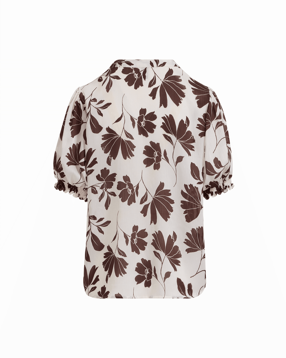 Y-Neck Smocked Cuff Blouse in WHT DV / DK CHOC - Anne Klein WHT DV/DK CHOC