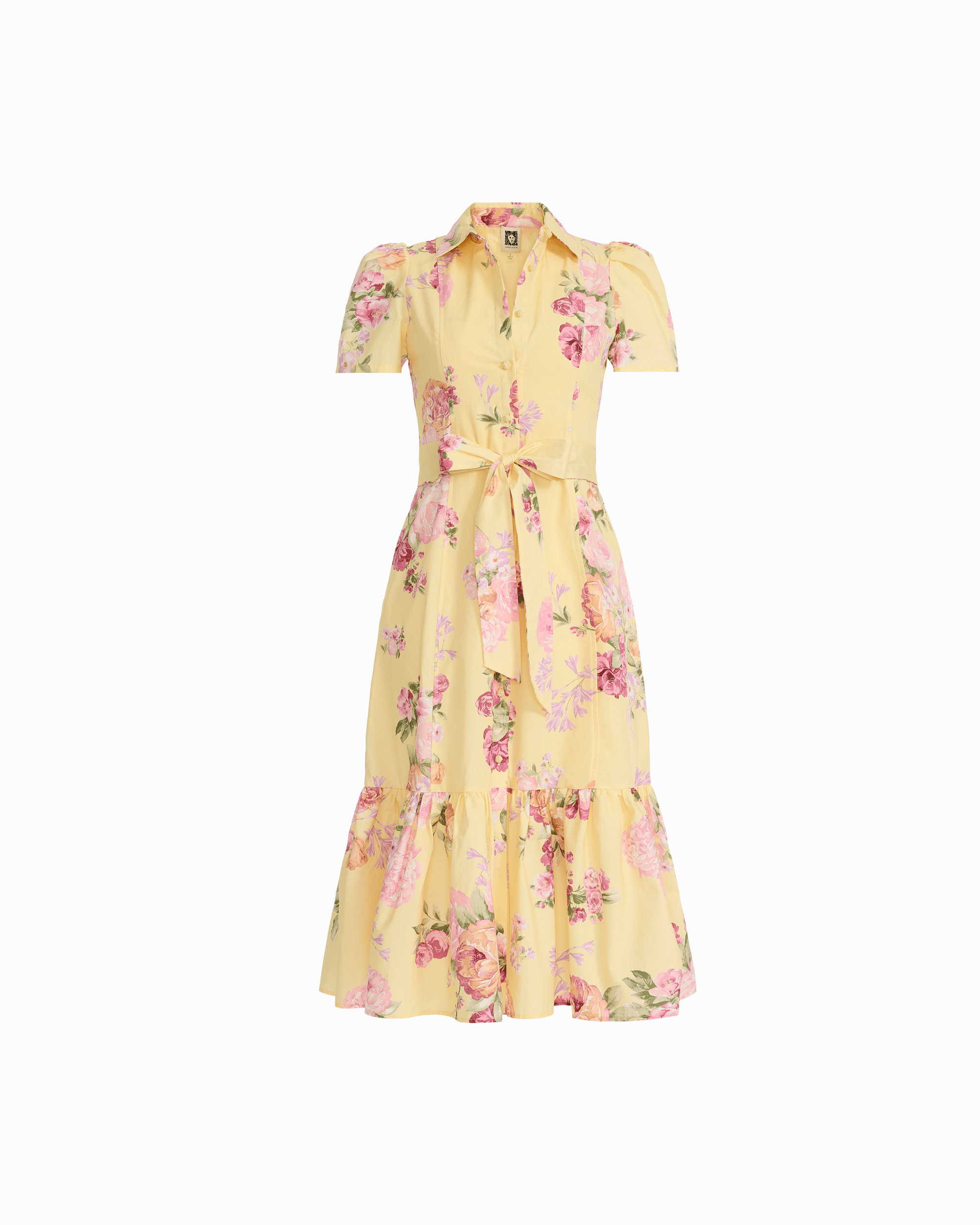 Short Sleeve Tiered Shirt Dress - Anne Klein DAFFODIL MULTI