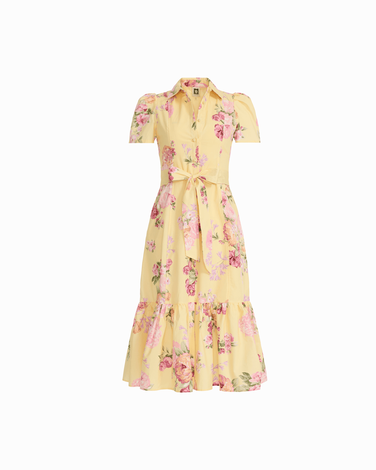 Short Sleeve Tiered Shirt Dress - Anne Klein DAFFODIL MULTI