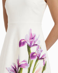 Crew Neck A-line Midi Dress - Anne Klein WHITE DOVE MULTI