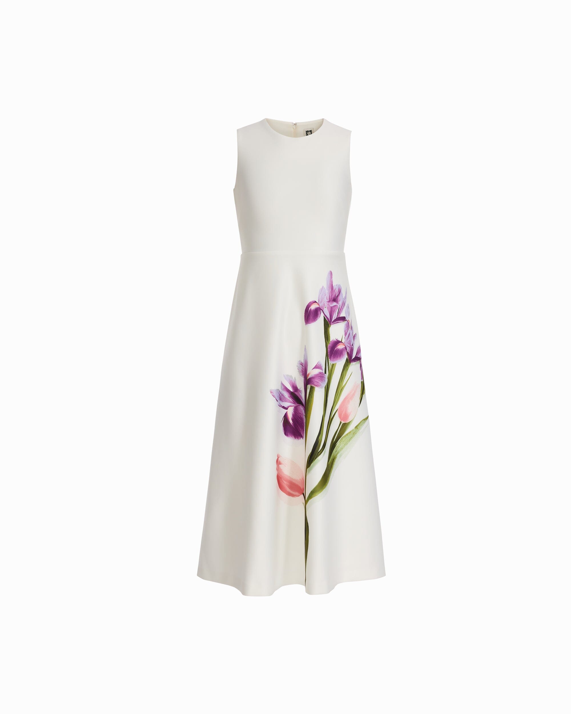 Crew Neck A-line Midi Dress - Anne Klein WHITE DOVE MULTI